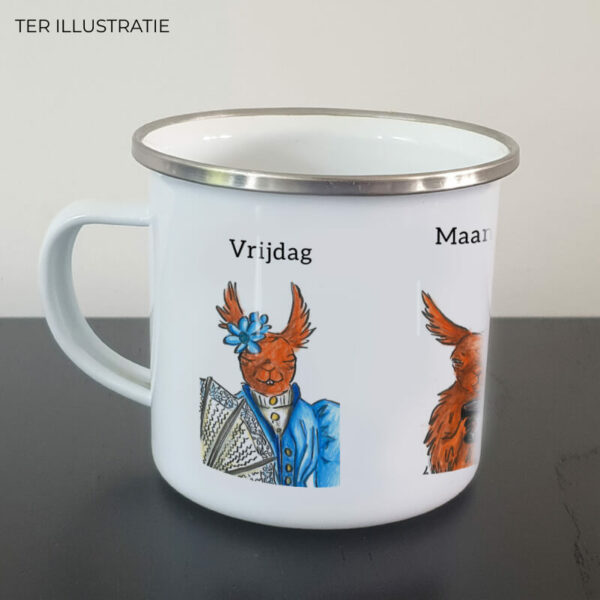 Emaille mok - "Vrijdag Maandag"
